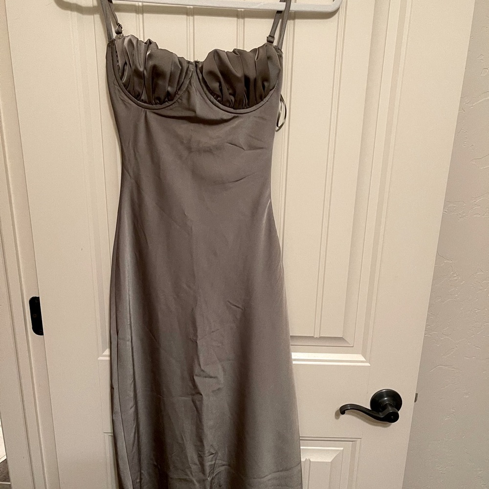 Never worn- olive green midi silk dress